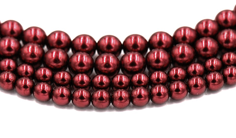 Czech Glass Pearl Coated Merlot Red Beads 4mm, 6mm, 8mm