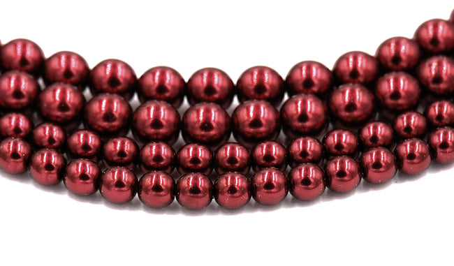 Czech Glass Pearl Coated Merlot Red Beads 4mm, 6mm, 8mm Hover Image
