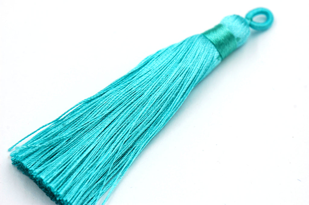 Caribbean Green Tassel - 3" Long Nylon Jewelry Loop Tassel - 2pc