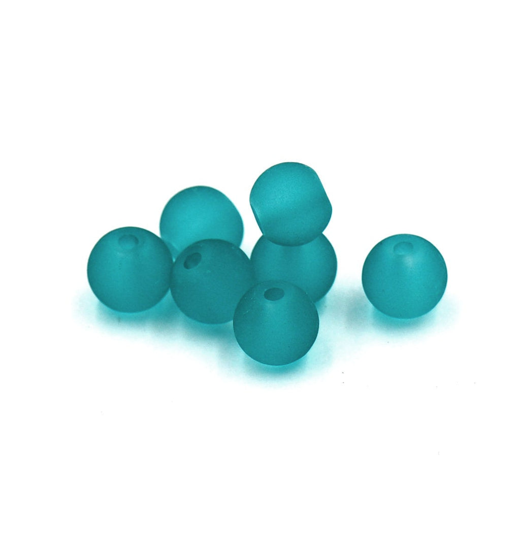 6mm Aqua Green Frosted Matte Glass Round Druk Beads - 100 beads