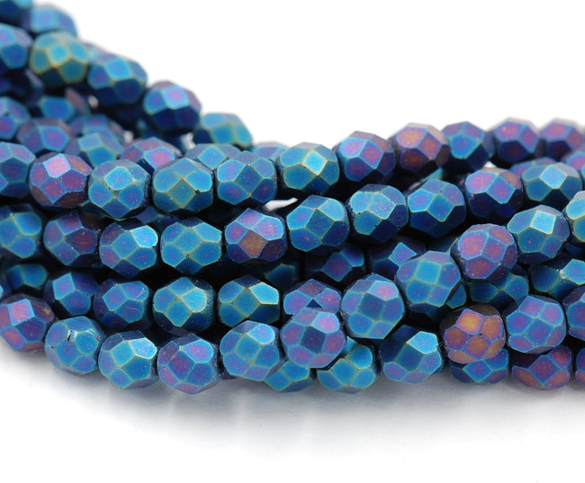 6mm Matte Purple Iris Blue Czech Beads Faceted  -25 Hover Image