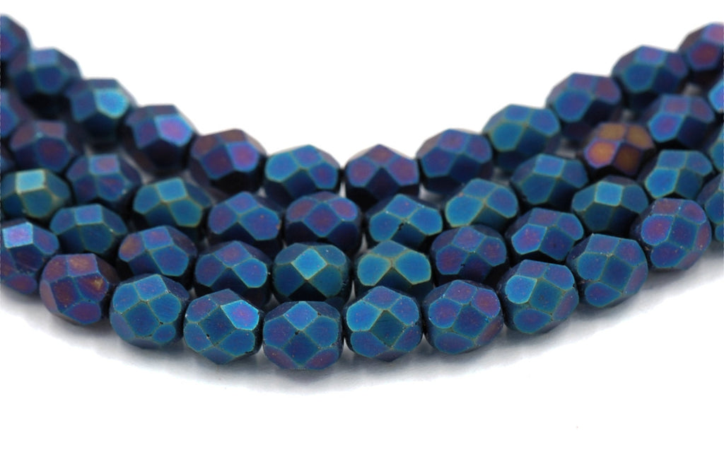 6mm Matte Purple Iris Blue Czech Beads Faceted  -25