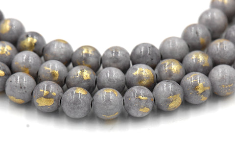 Gray Gold Dust Jade 4mm, 6mm, 8mm, 10mm, 12mm Round Beads -15 inch strand