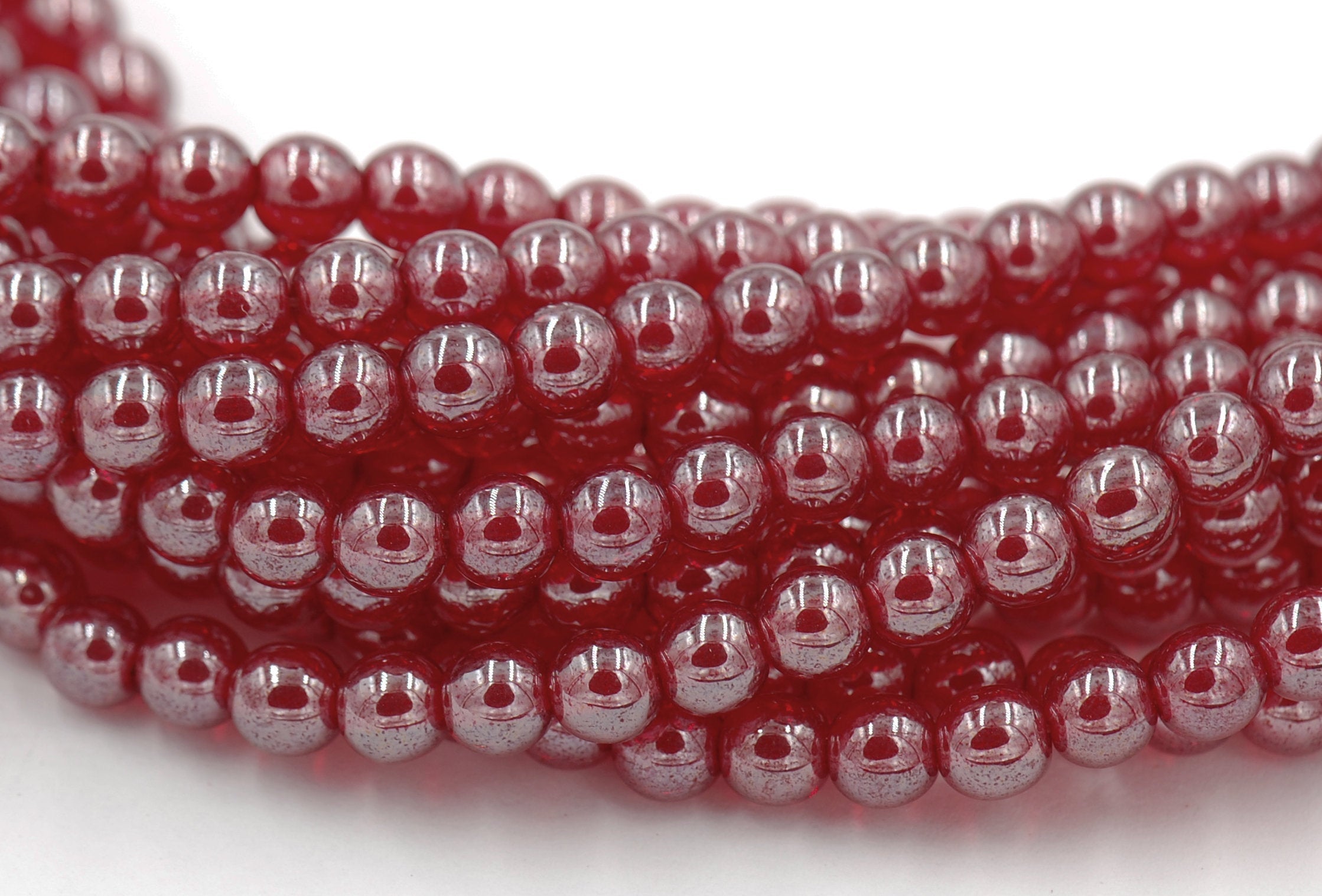 Czech Glass 6mm Siam Ruby Red Luster Round smooth Druk Beads -50