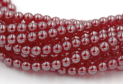 Czech Glass 6mm Siam Ruby Red Luster Round smooth Druk Beads -50