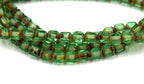 Antiqued 6mm Vintage inspired Peridot Green Czech Octagonal Bead -25
