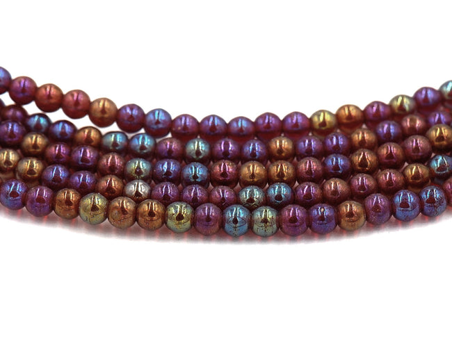 Czech Glass Garnet Iris Luster 4mm round beads   - 100 Czech Beads Main Image