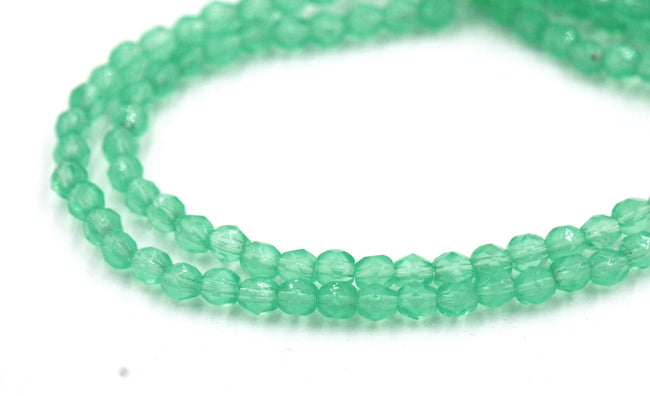 Milky Lt Green Crystal Czech Glass Bead 4mm Round - 50 Pc Main Image