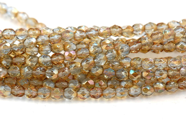 4mm Lt Sapphire Celsian Crystal Czech Glass Faceted Bead  -50 czech beads Hover Image