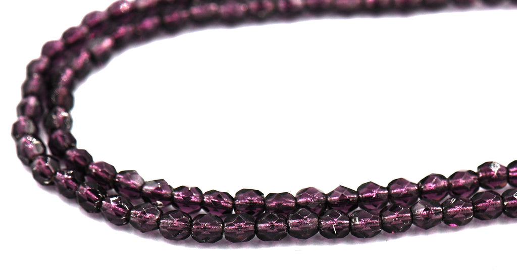 Silver Lined Tanzanite Purple Crystal Czech Glass Bead 4mm Round - 50 Pc