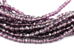 Silver Lined Tanzanite Purple Crystal Czech Glass Bead 4mm Round - 50 Pc