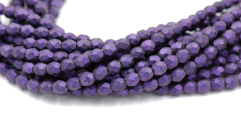 Opalescent Purple Crystal Czech Glass Bead 4mm Round - 50 Pc