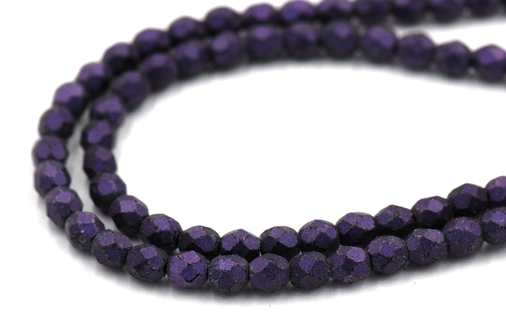 Opalescent Purple Crystal Czech Glass Bead 4mm Round - 50 Pc