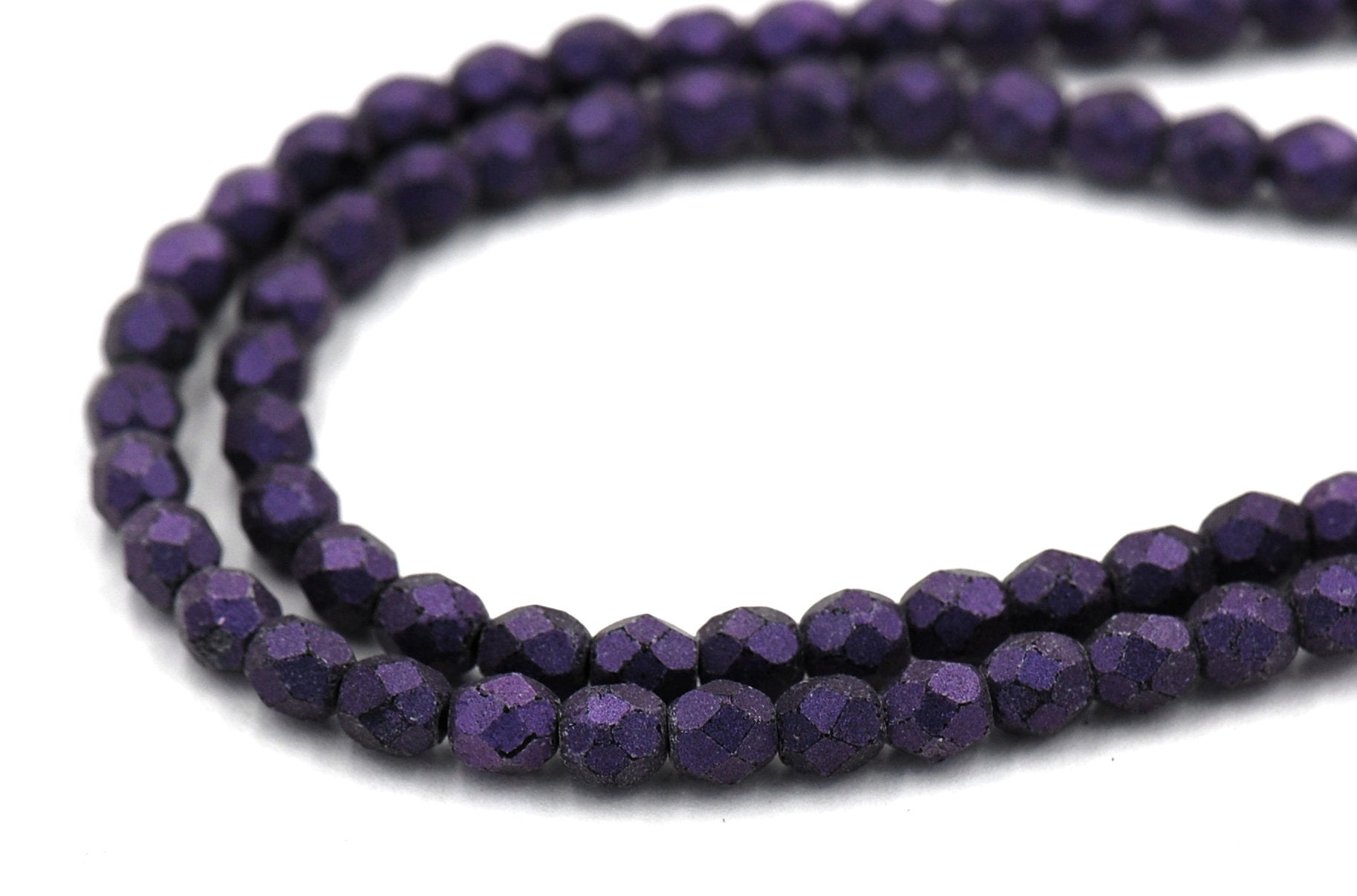 Opalescent Purple Crystal Czech Glass Bead 4mm Round - 50 Pc