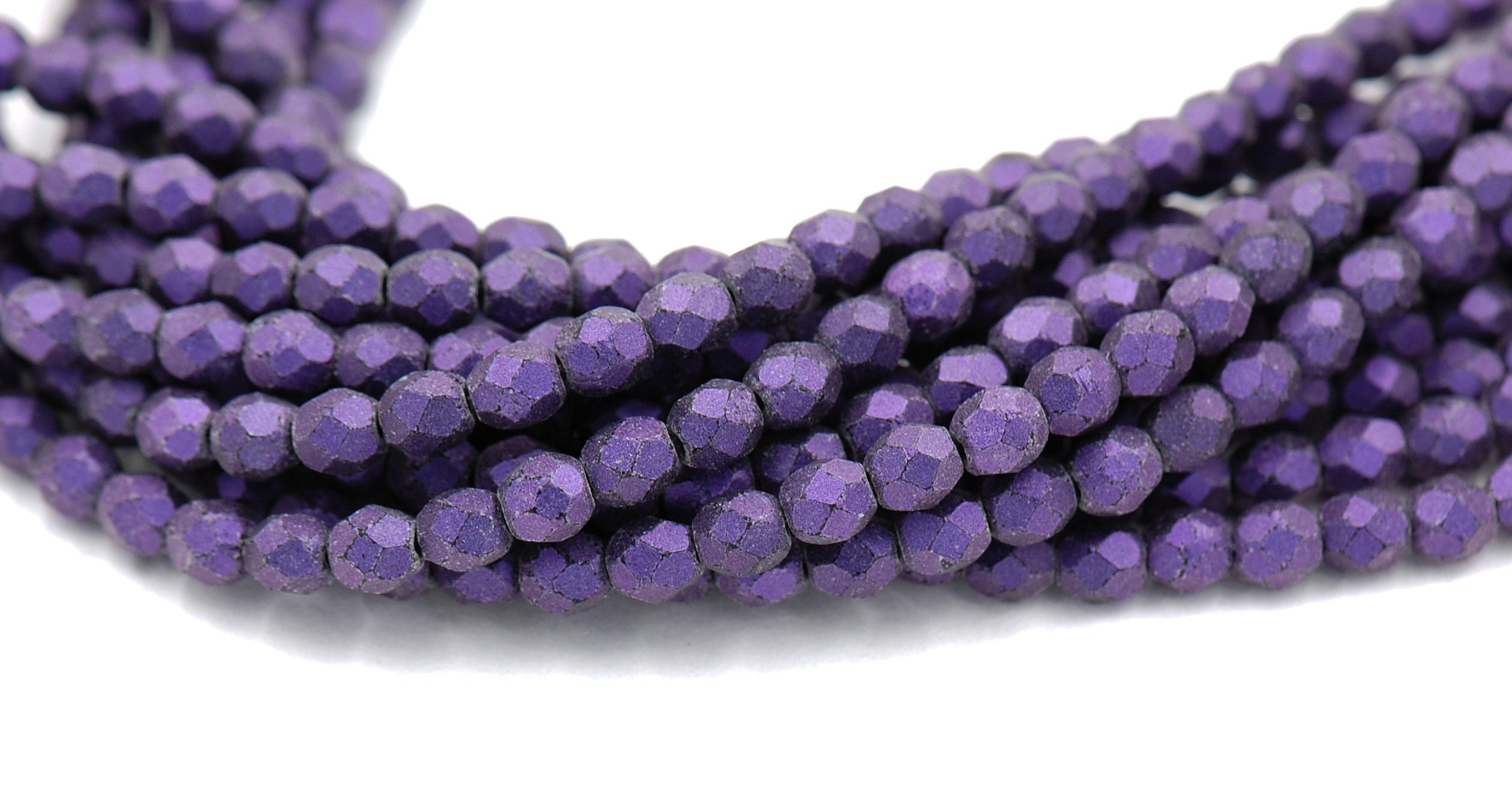 Opalescent Purple Crystal Czech Glass Bead 4mm Round - 50 Pc