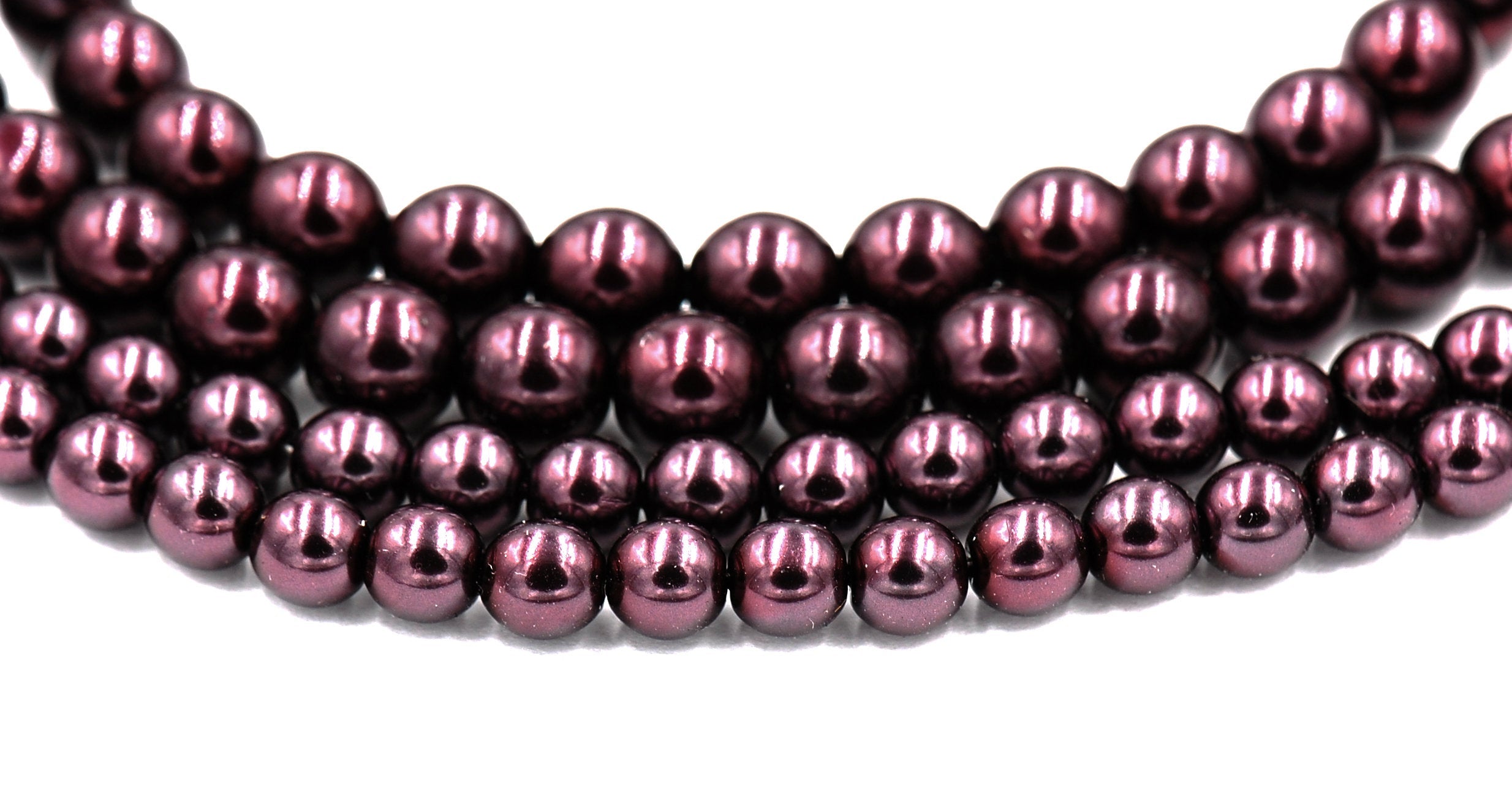 Czech Glass Pearl Coated Eggplant Purple Beads 4mm, 6mm, 8mm
