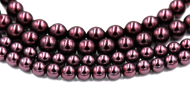 Czech Glass Pearl Coated Eggplant Purple Beads 4mm, 6mm, 8mm Main Image