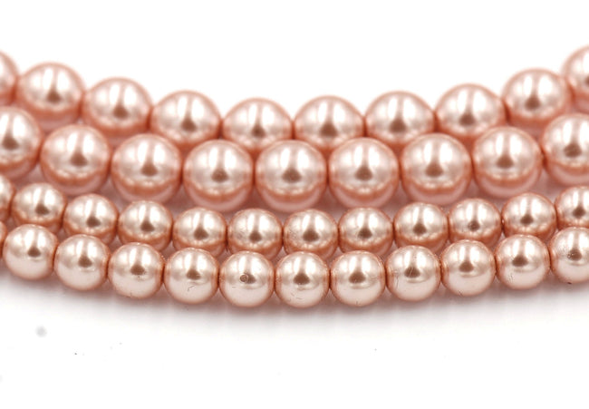 Czech Glass Pearl Coated Shell Pink Beads 4mm, 6mm, 8mm Hover Image