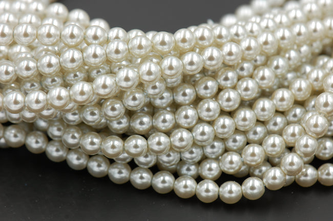 Czech Glass Pearl Coated Lace White Beads 4mm, 6mm, 8mm Hover Image