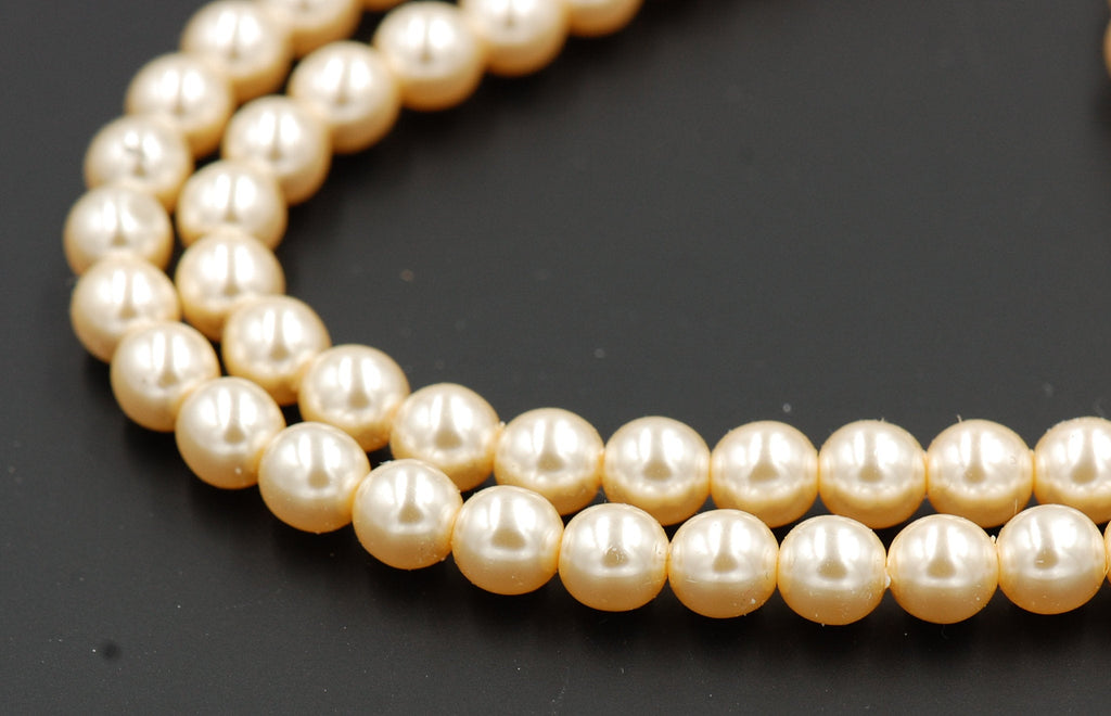 Czech Glass Pearl Coated Vanilla Beige Beads 4mm, 6mm, 8mm