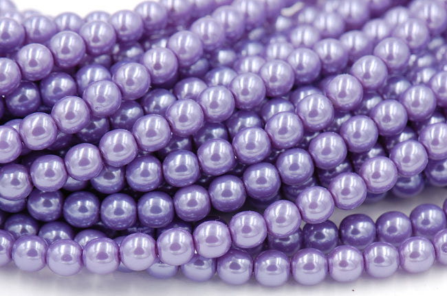 Czech Glass Pearl Coated Lilac Purple Beads 4mm, 6mm, 8mm Hover Image
