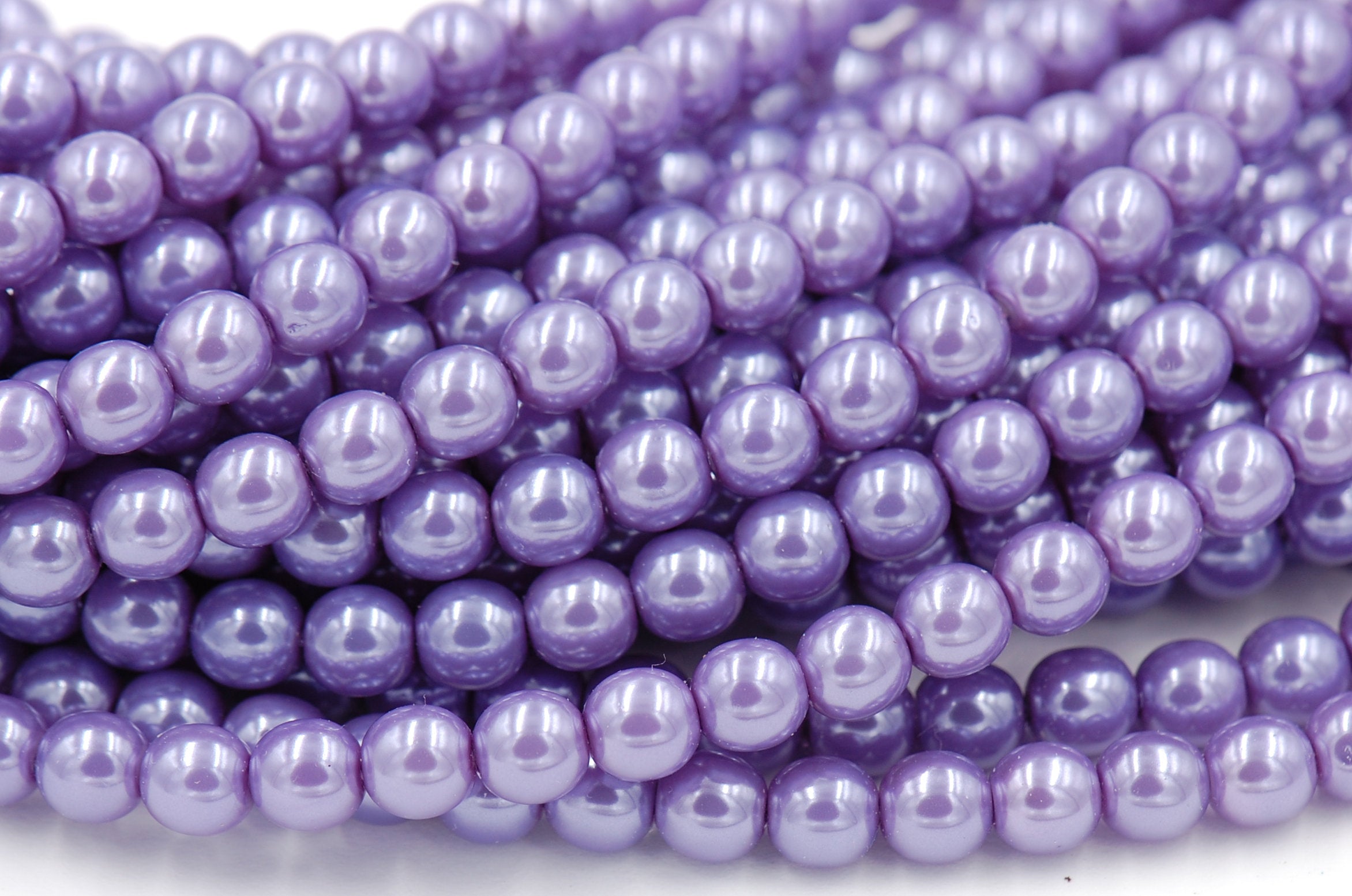 Czech Glass Pearl Coated Lilac Purple Beads 4mm, 6mm, 8mm