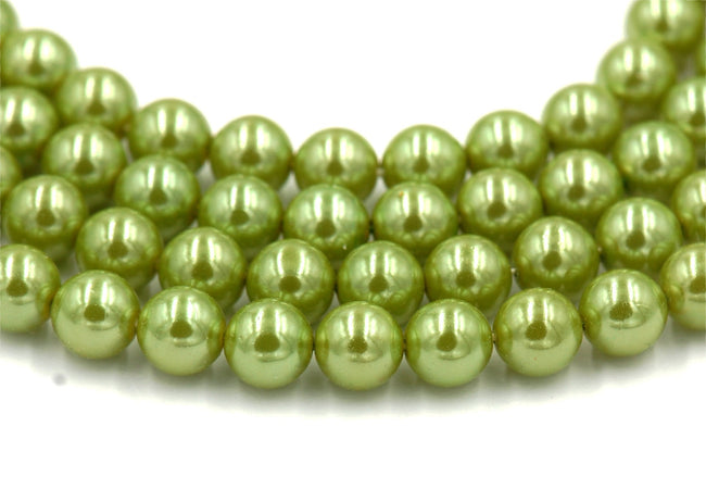 Czech Glass Pearl Coated Herb Green Beads 4mm, 6mm, 8mm Hover Image