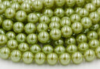 Czech Glass Pearl Coated Herb Green Beads 4mm, 6mm, 8mm