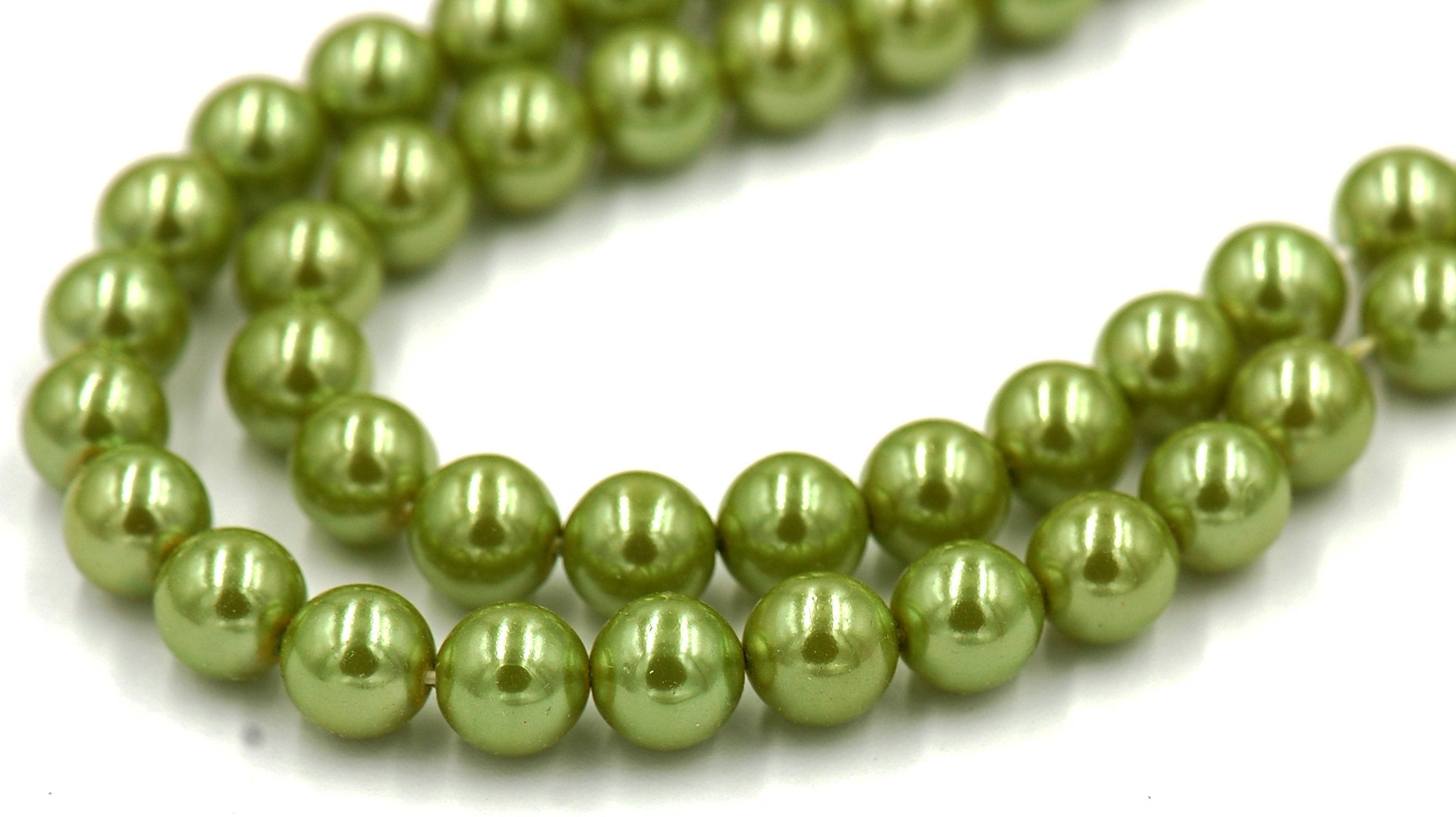 Czech Glass Pearl Coated Herb Green Beads 4mm, 6mm, 8mm