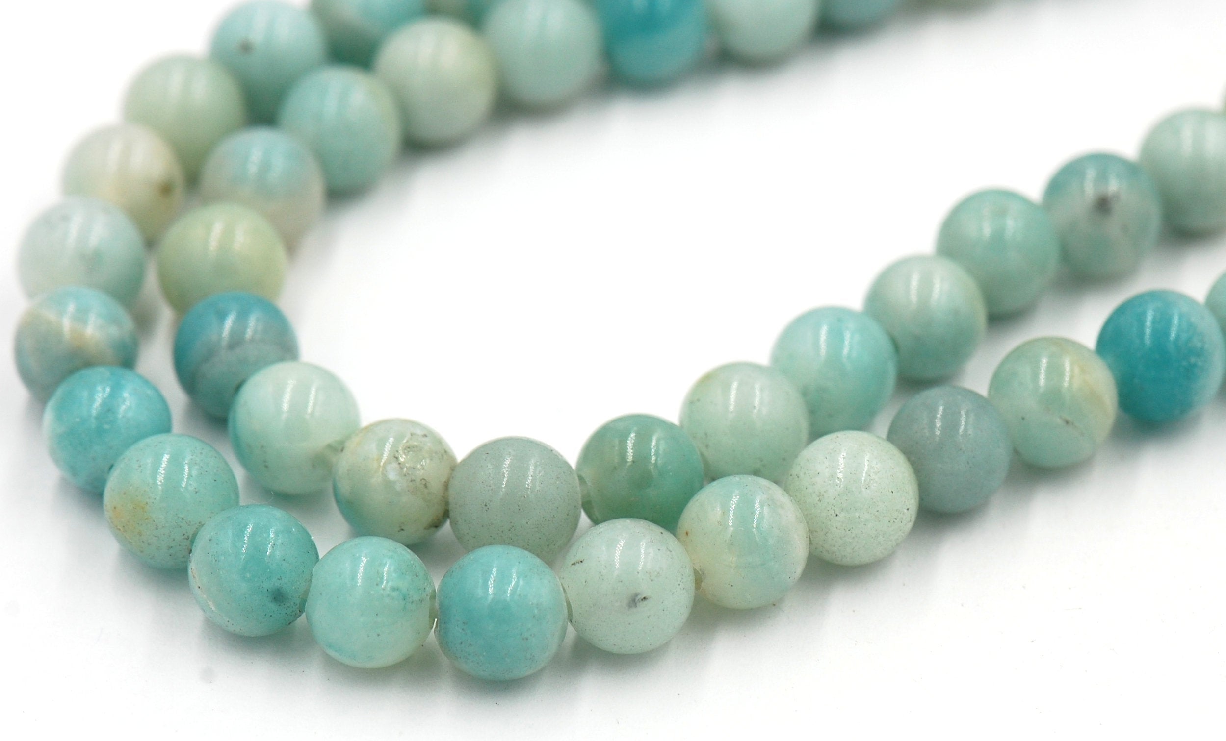 Large Hole Amazonite Blue Green 6mm, 8mm, 10mm, 12mm Round Beads -14.75 inch strand