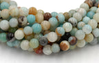 Large Hole Multicolor Amazonite Blue Green 6mm, 8mm, 10mm, 12mm Round Beads -Full Strand