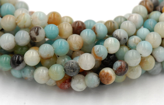 Large Hole Multicolor Amazonite Blue Green 6mm, 8mm, 10mm, 12mm Round Beads -Full Strand Main Image