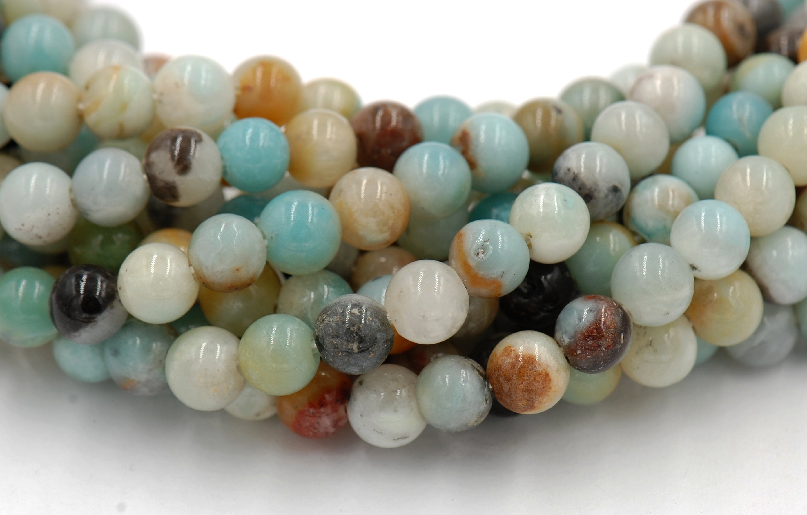 Large Hole Multicolor Amazonite Blue Green 6mm, 8mm, 10mm, 12mm Round Beads -Full Strand
