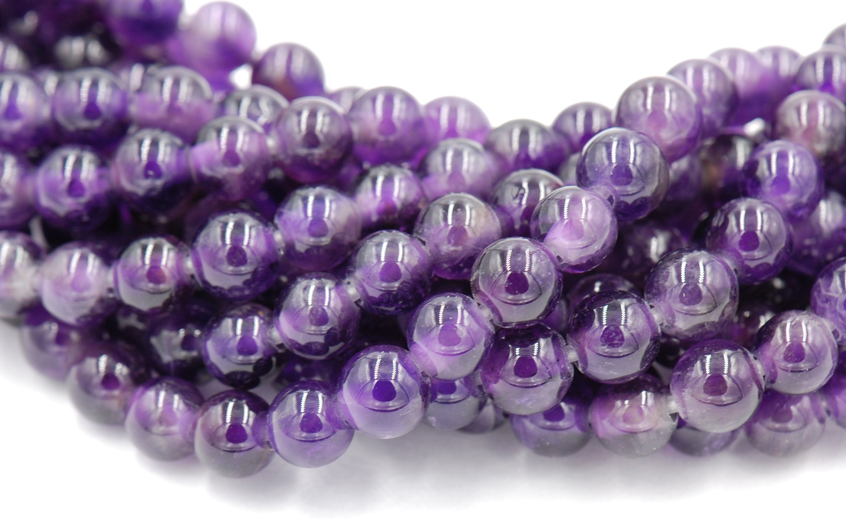 Large Hole Amethyst, 6mm, 8mm, 10mm, 12mm Purple Jade Round Beads -Full Strand