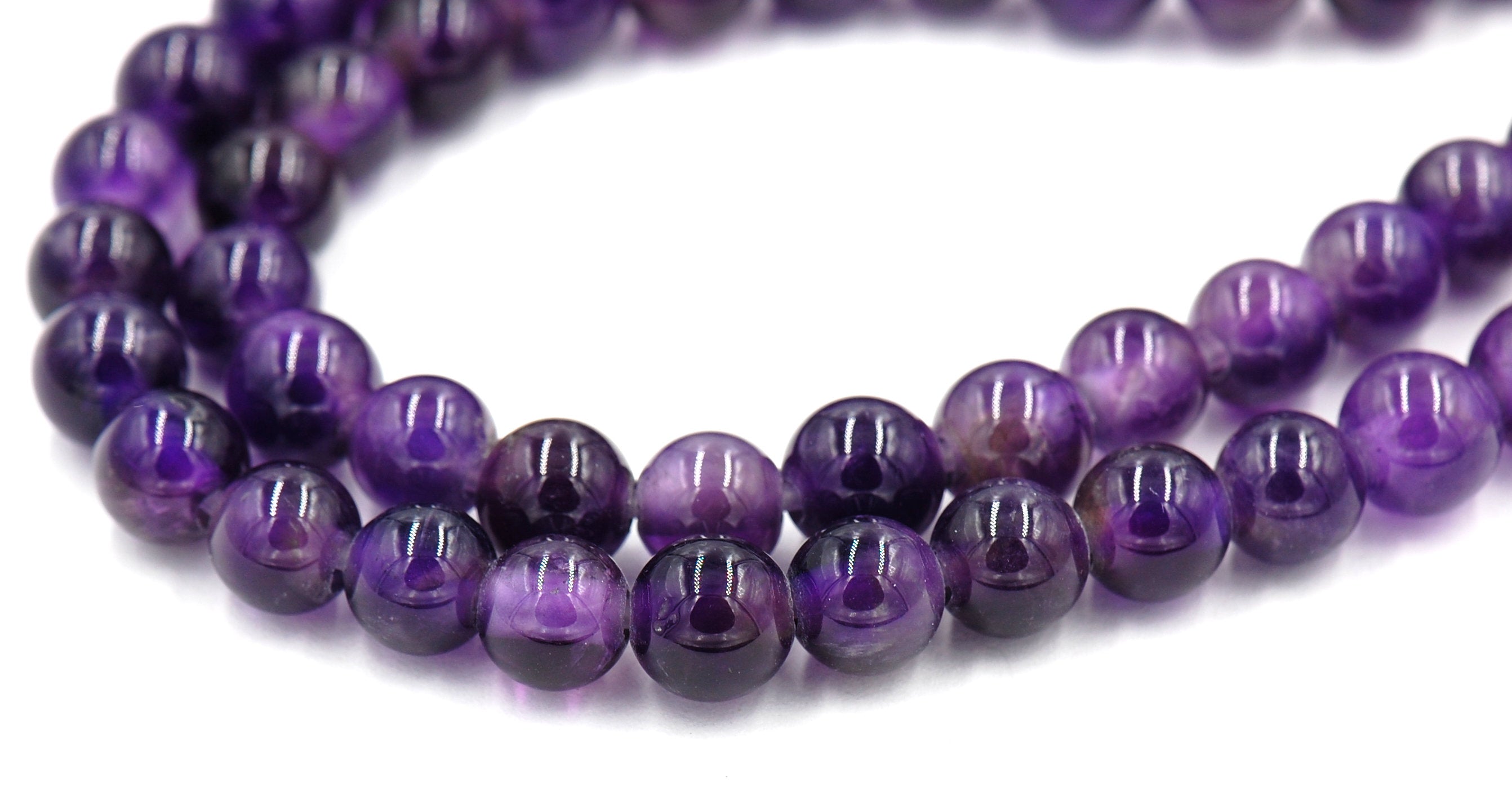 Large Hole Amethyst, 6mm, 8mm, 10mm, 12mm Purple Jade Round Beads -Full Strand