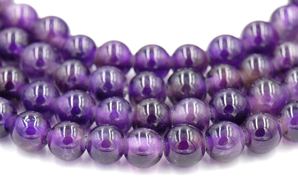 Large Hole Amethyst, 6mm, 8mm, 10mm, 12mm Purple Jade Round Beads -Full Strand