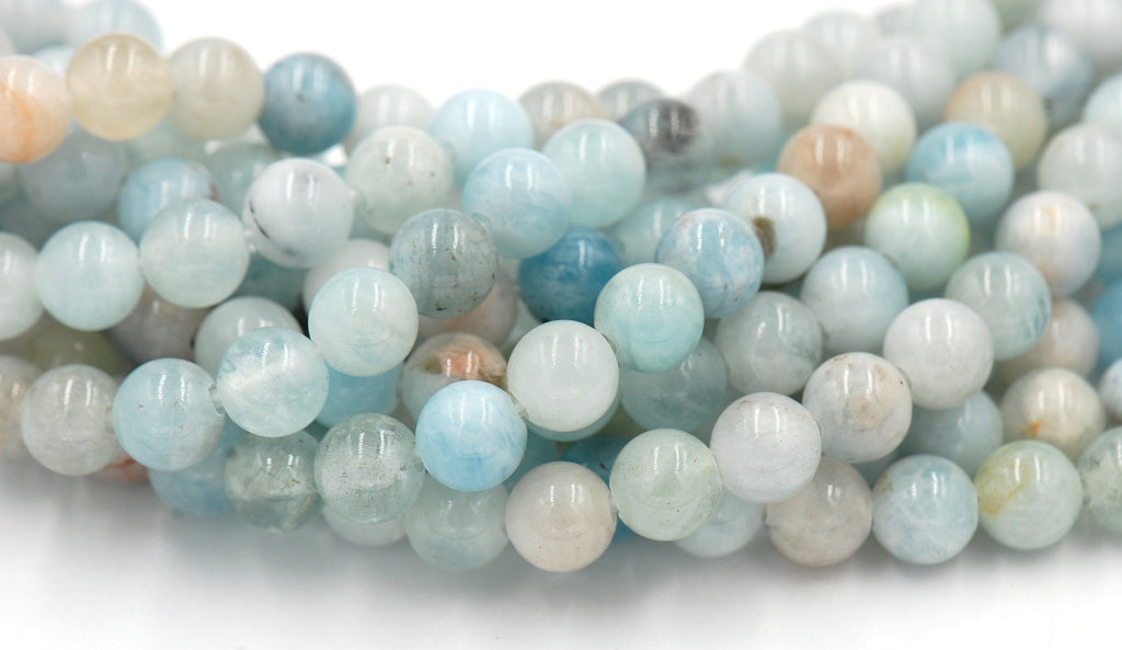 Large Hole Multicolor Aquamarine Blue Green 6mm, 8mm, 10mm, 12mm Round Beads -Full Strand
