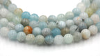 Large Hole Multicolor Aquamarine Blue Green 6mm, 8mm, 10mm, 12mm Round Beads -Full Strand