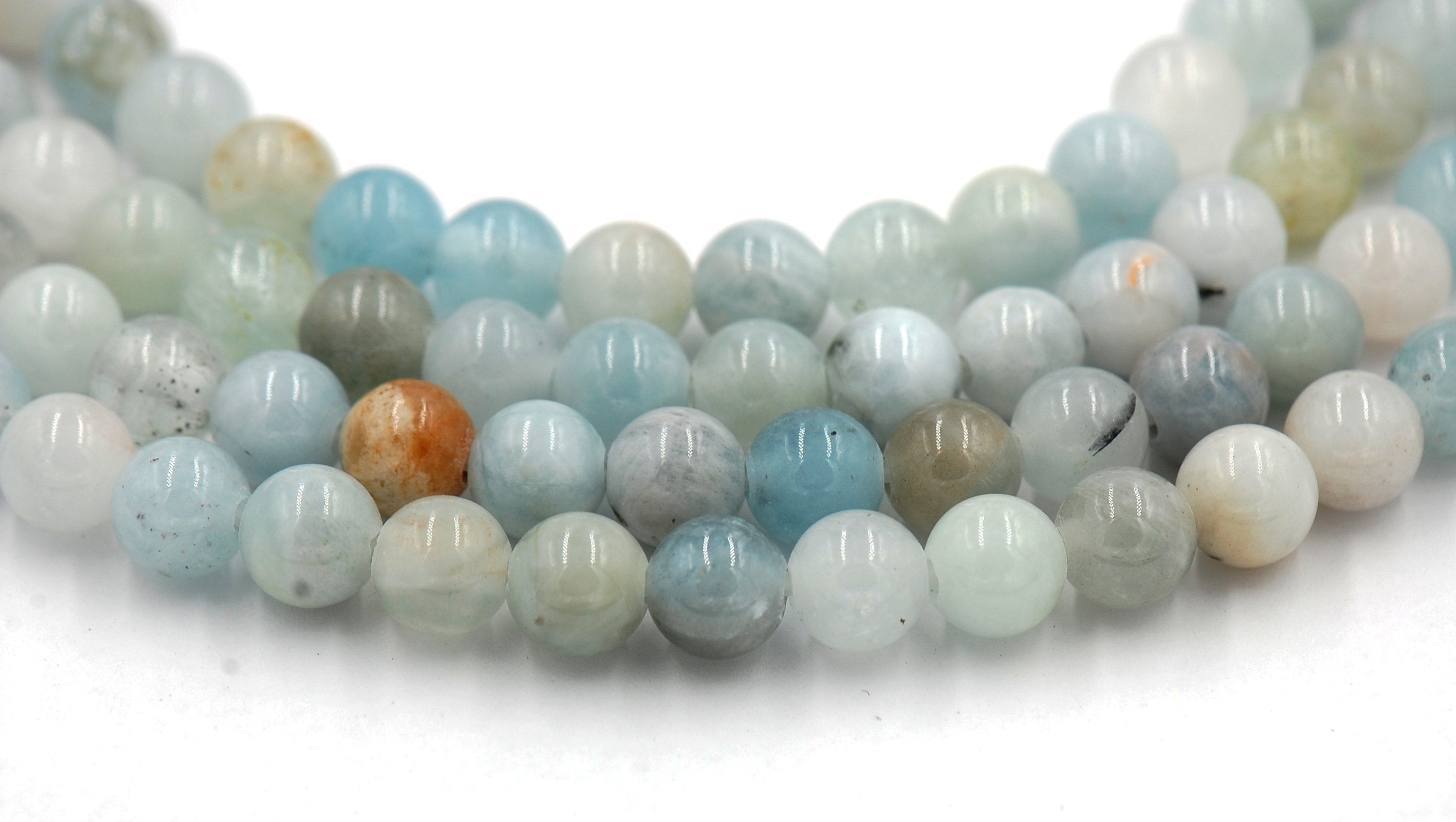 Large Hole Multicolor Aquamarine Blue Green 6mm, 8mm, 10mm, 12mm Round Beads -Full Strand