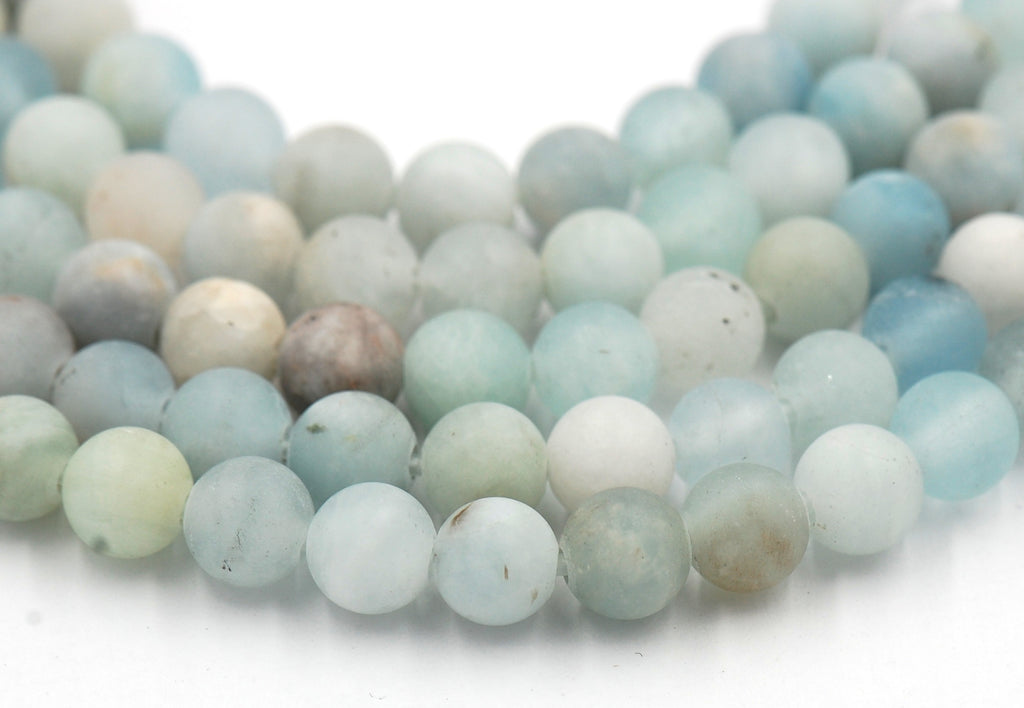 Large Hole Matte Multicolor Aquamarine Blue Green 6mm, 8mm, 10mm, 12mm Round Beads -Full Strand