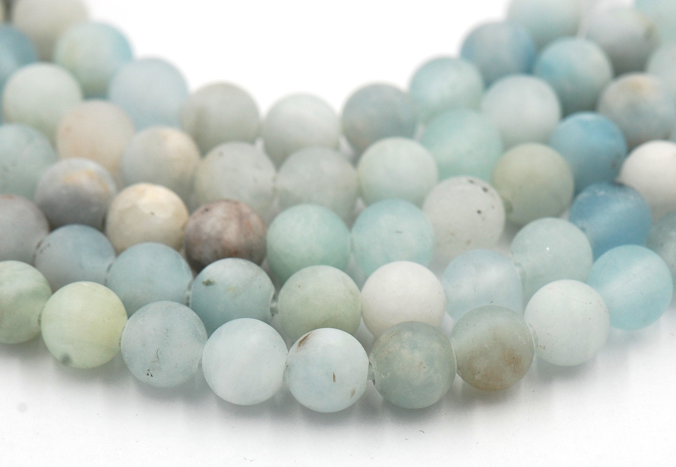 Large Hole Matte Multicolor Aquamarine Blue Green 6mm, 8mm, 10mm, 12mm Round Beads -Full Strand