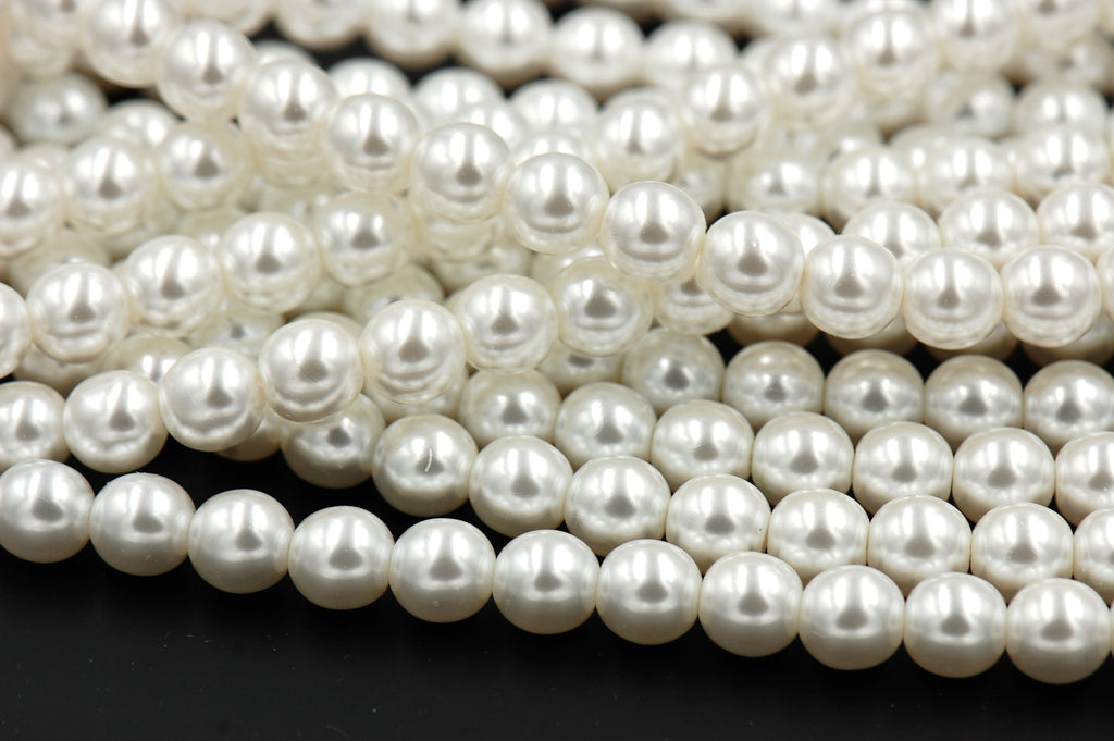 Czech Glass Pearl Coated Snow White Beads 4mm, 6mm, 8mm