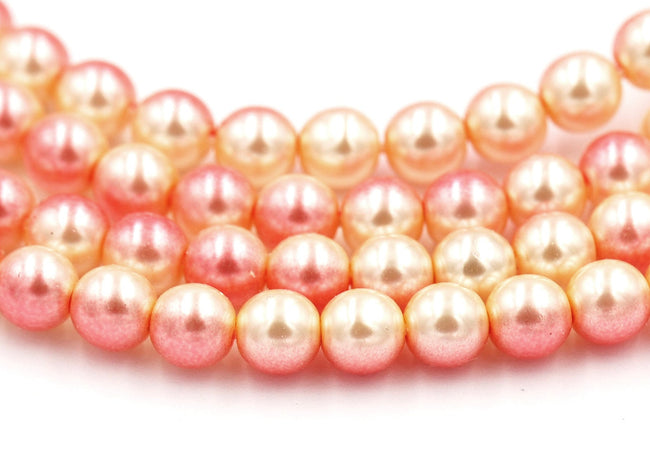 Czech Glass Pearl Coated Pink Cream two tone 6mm  -50pc Hover Image