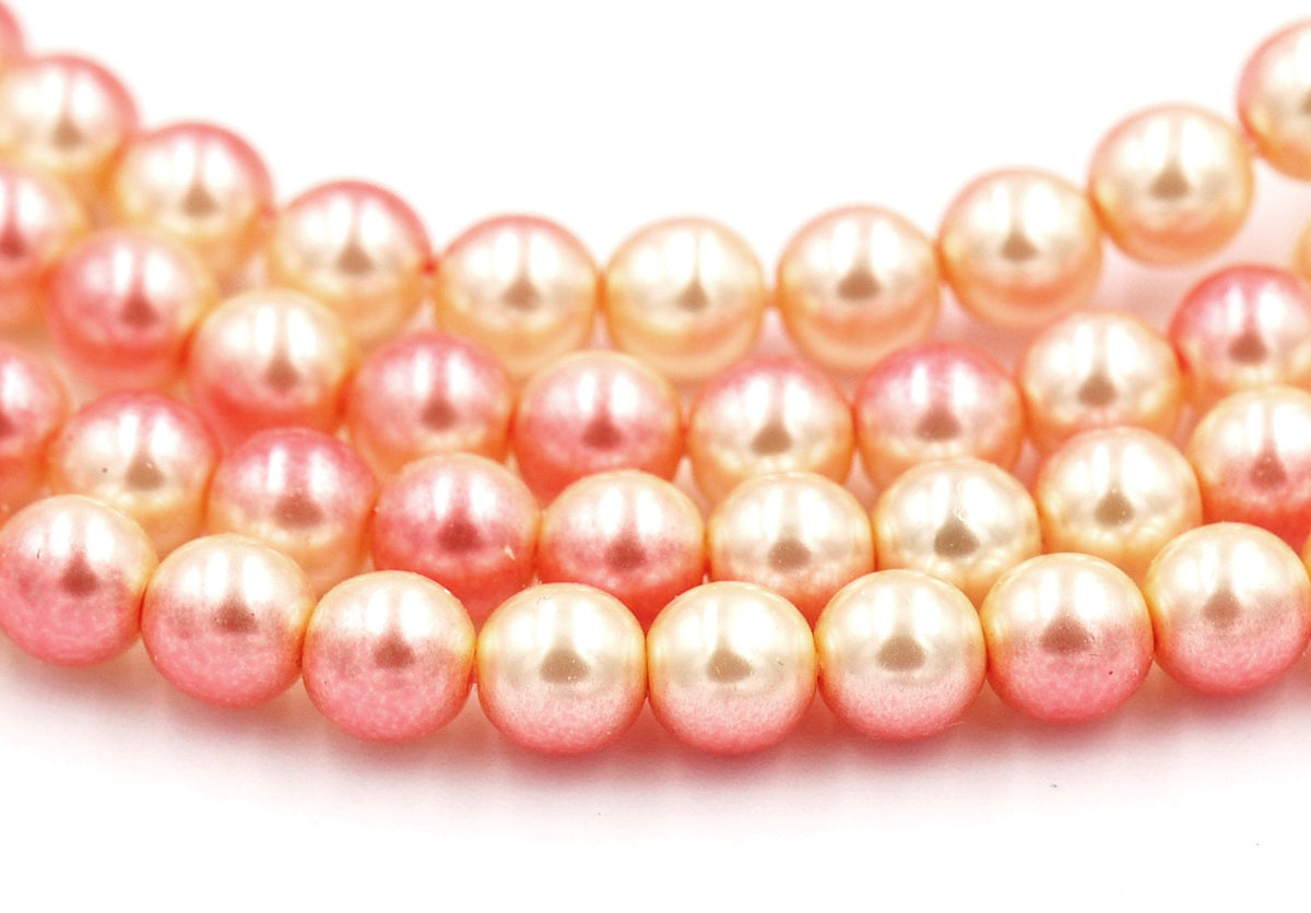 Czech Glass Pearl Coated Pink Cream two tone 6mm  -50pc