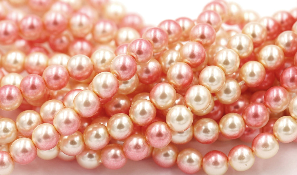 Czech Glass Pearl Coated Pink Cream two tone 6mm  -50pc