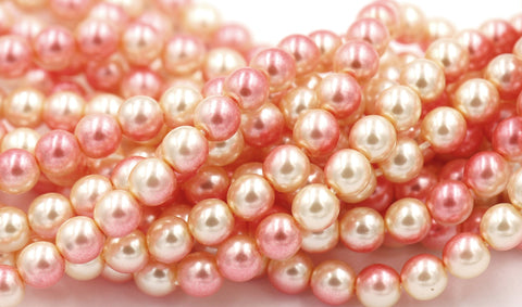 Czech Glass Pearl Coated Pink Cream two tone 6mm  -50pc