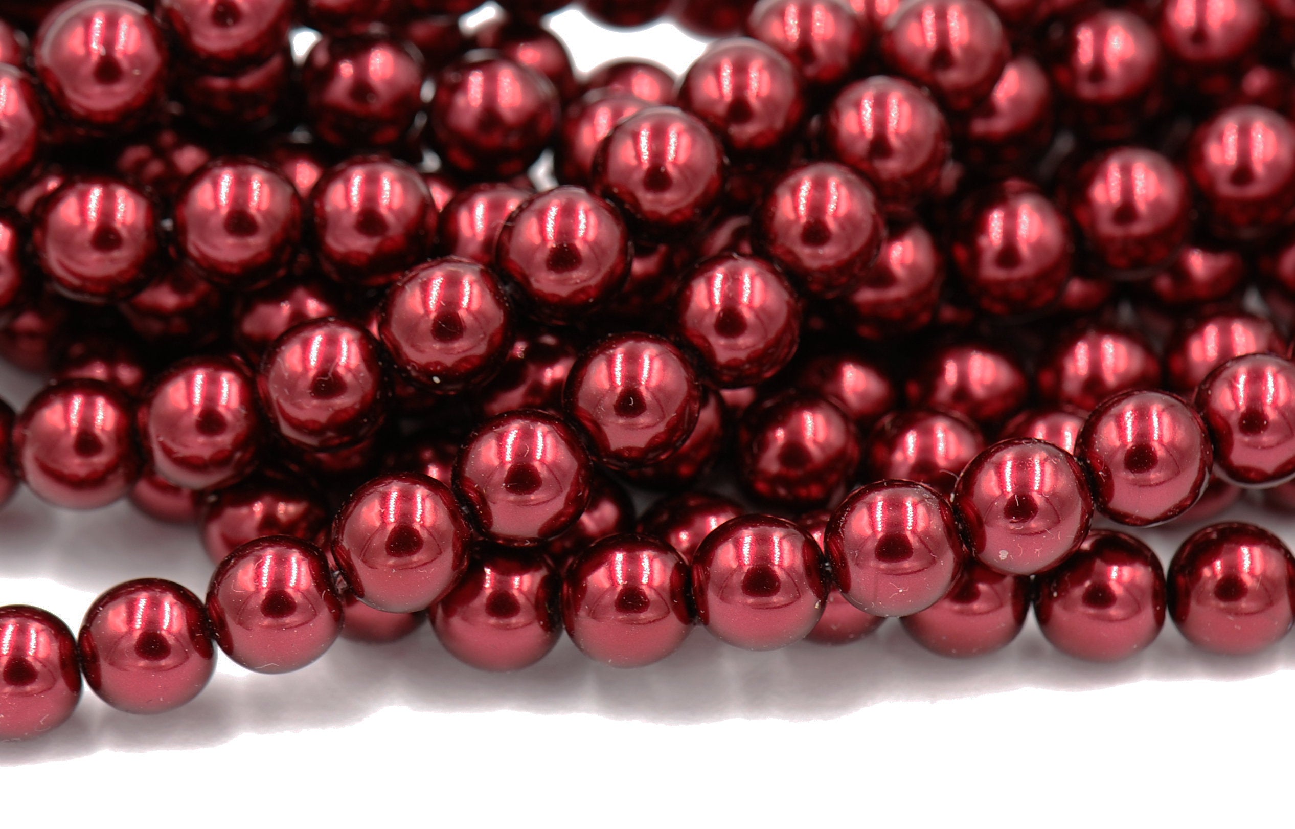 Czech Glass Pearl Coated Merlot Red Beads 4mm, 6mm, 8mm