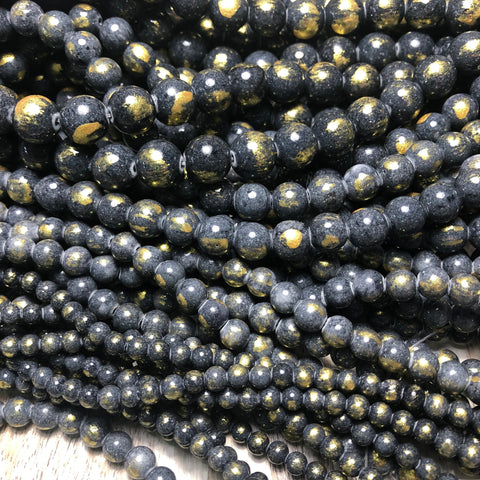 Denim Blue Gold Dust Jade 4mm, 6mm, 8mm, 10mm, 12mm Round Beads -15 inch strand