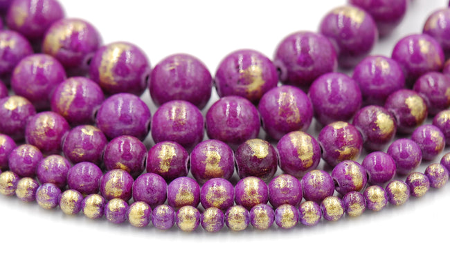 Plum Purple Gold Dust Jade 4mm, 6mm, 8mm, 10mm, 12mm Round Beads -15 inch strand Main Image