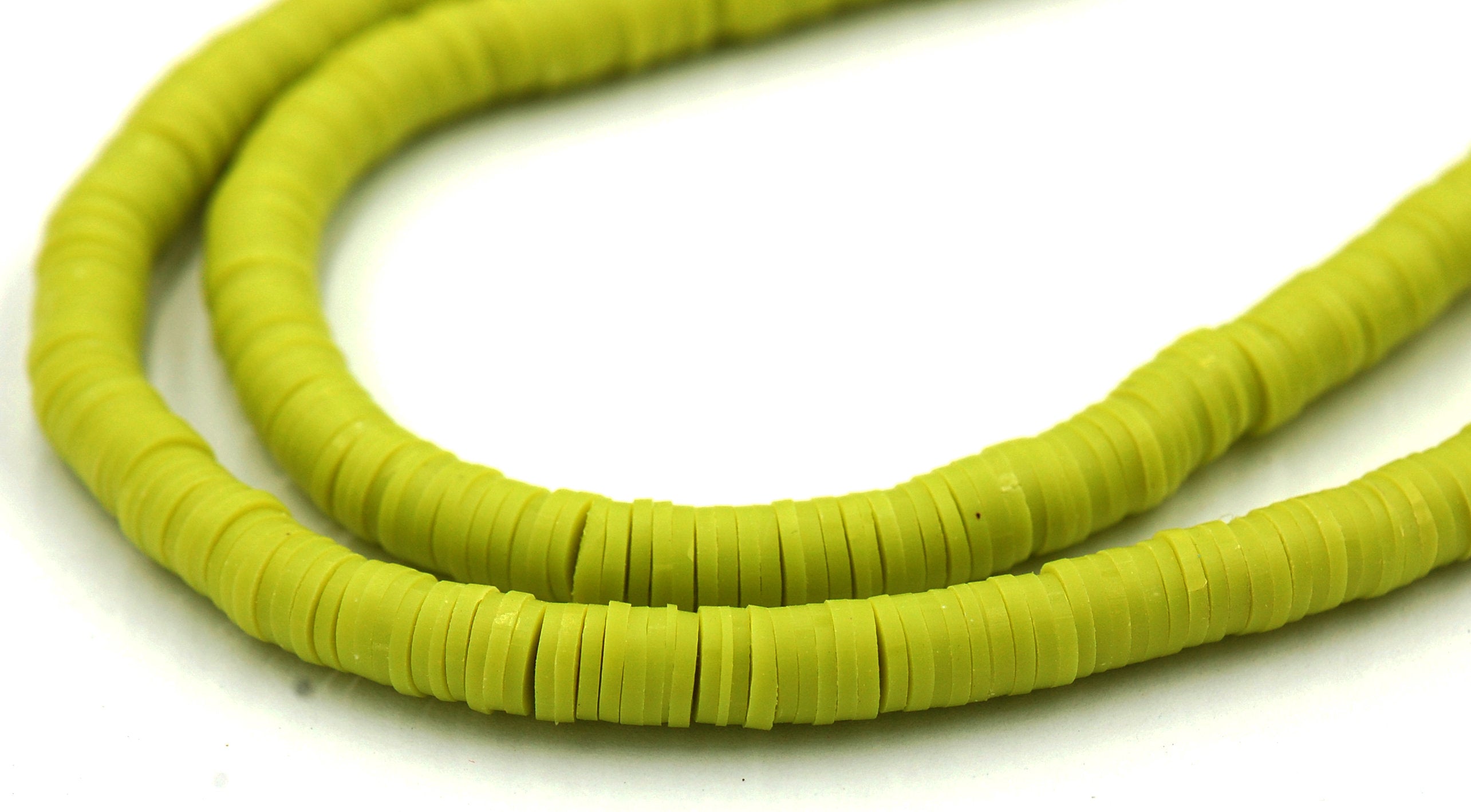 Flat Round Handmade Polymer Clay Bead Spacers, Malachy Green, 6x1mm